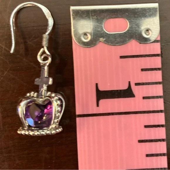 925 Silver Dangle Crown Earrings with Purple Jewels&Silver Toned CZ Bracelet - Picture 8 of 11